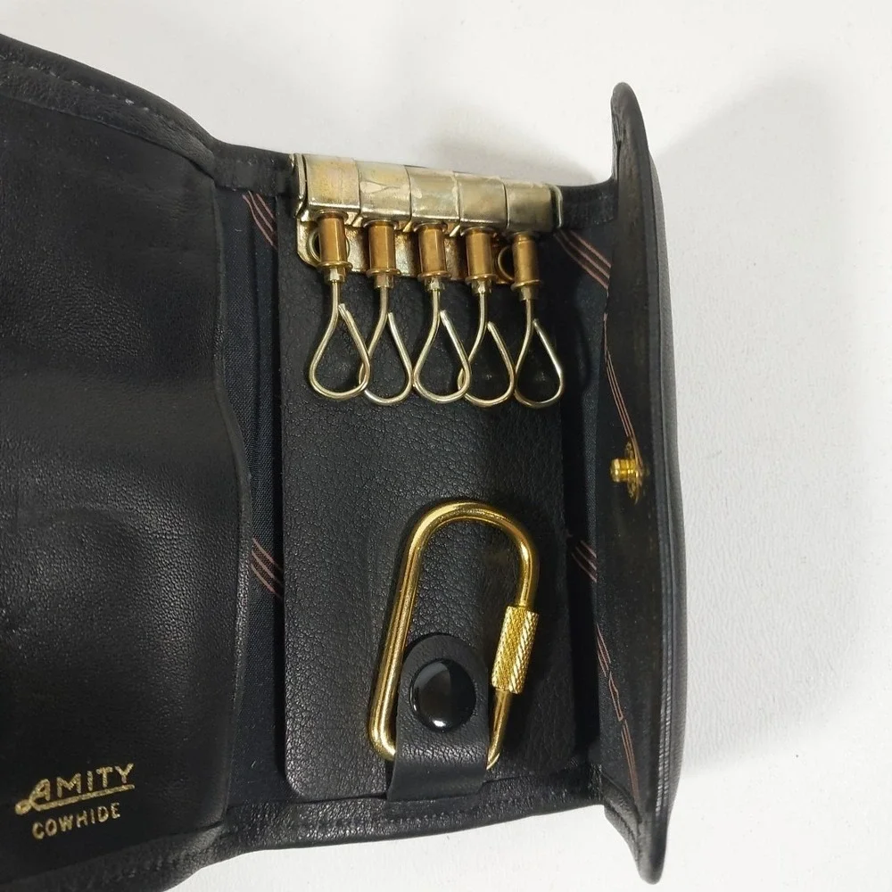 Vintage‎ Amity Positive Lock Black Cowhide Key Kaddy Case
